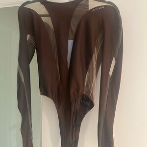 Mugler Chocolate Brown Mesh Bodysuit